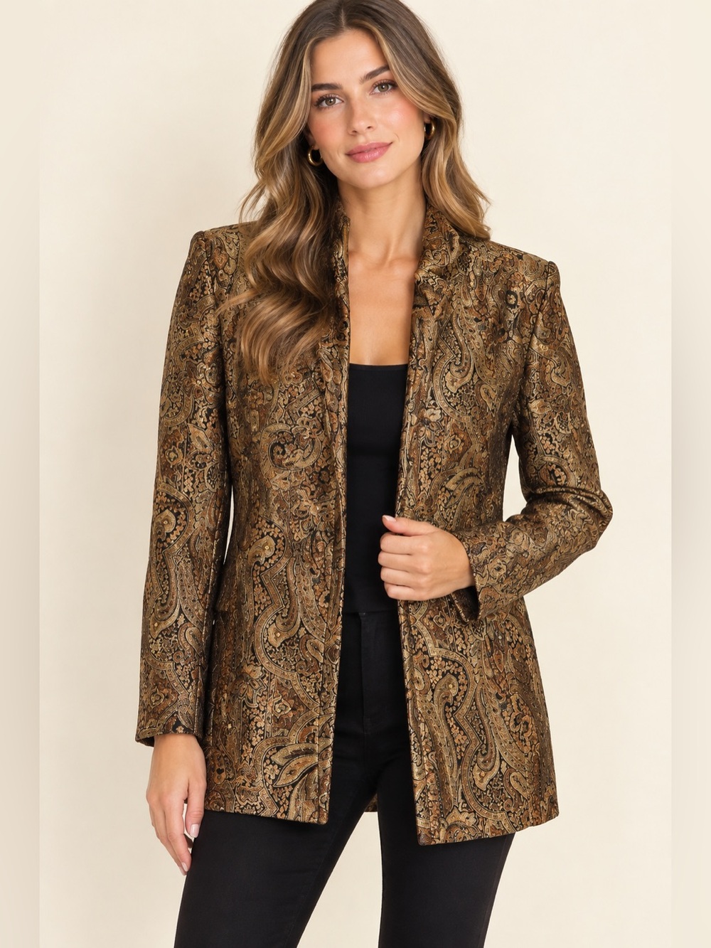 Neiman Marcus Exclusive 100% Silk Paisley
Brocade Blazer Size S Gold Black Sz S